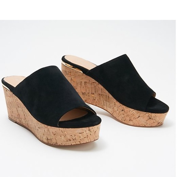 Marc Fisher Shoes - MARC FISHER LEATHER MULED WEDGED SANDALS